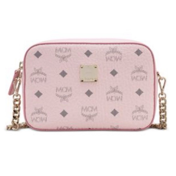 MCM Handbags - MCM Visetos Mini Camera Crossbody Bag Powder Pink Leather Chain Strap